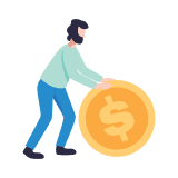 Illustration of a man pushing a coin